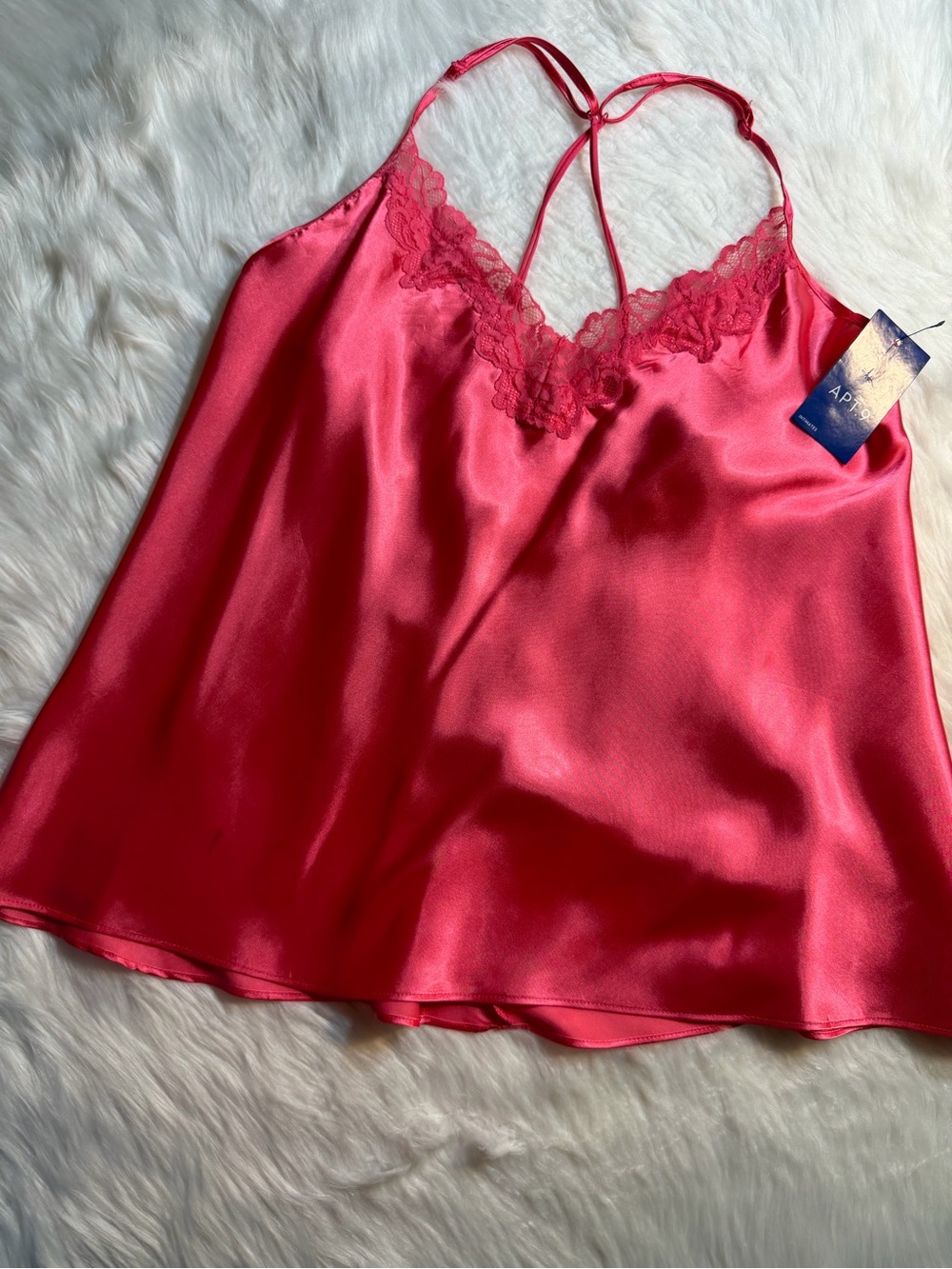 NWT Apt. 9 Coral Pink Satin Cami Lace Trim Sleepwear Top